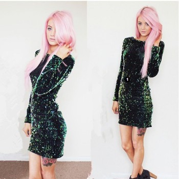 Green Sequin Dress Slim Fit Backless Bodycon 